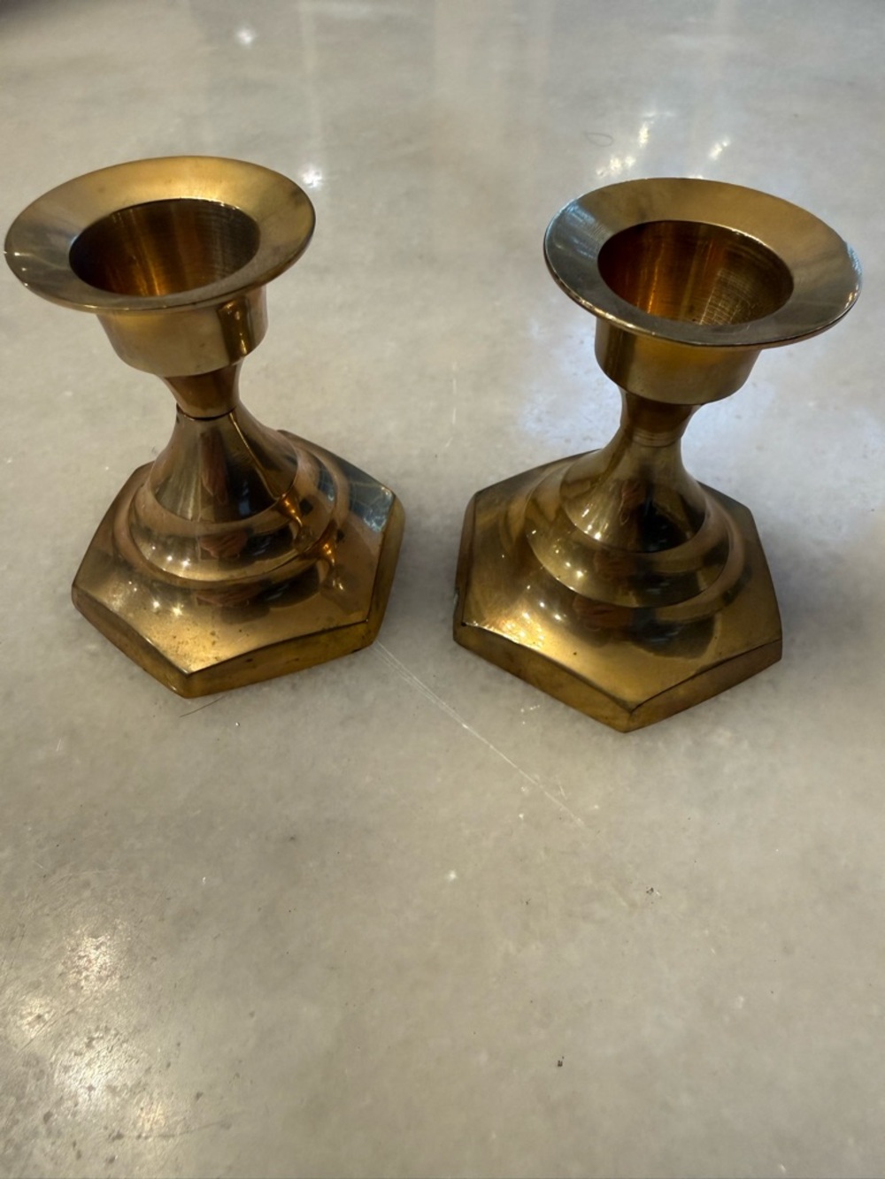 Polished Brass Candle Holders - Pair Antique From India